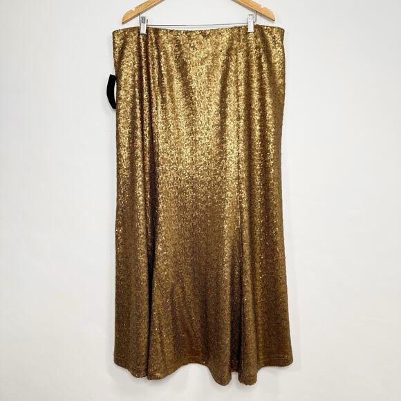 NWT Lane Bryant Sequin Maxi Skirt Gold Metallic Mermaid Vegas Holiday Size 22 - Picture 3 of 10